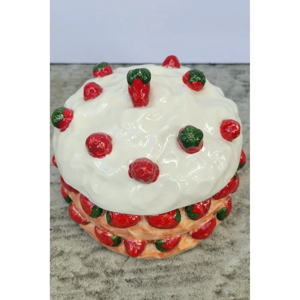 Vintage Costa Italy Ceramic Strawberry Jar with Lid Hand Painted Cottage Farm